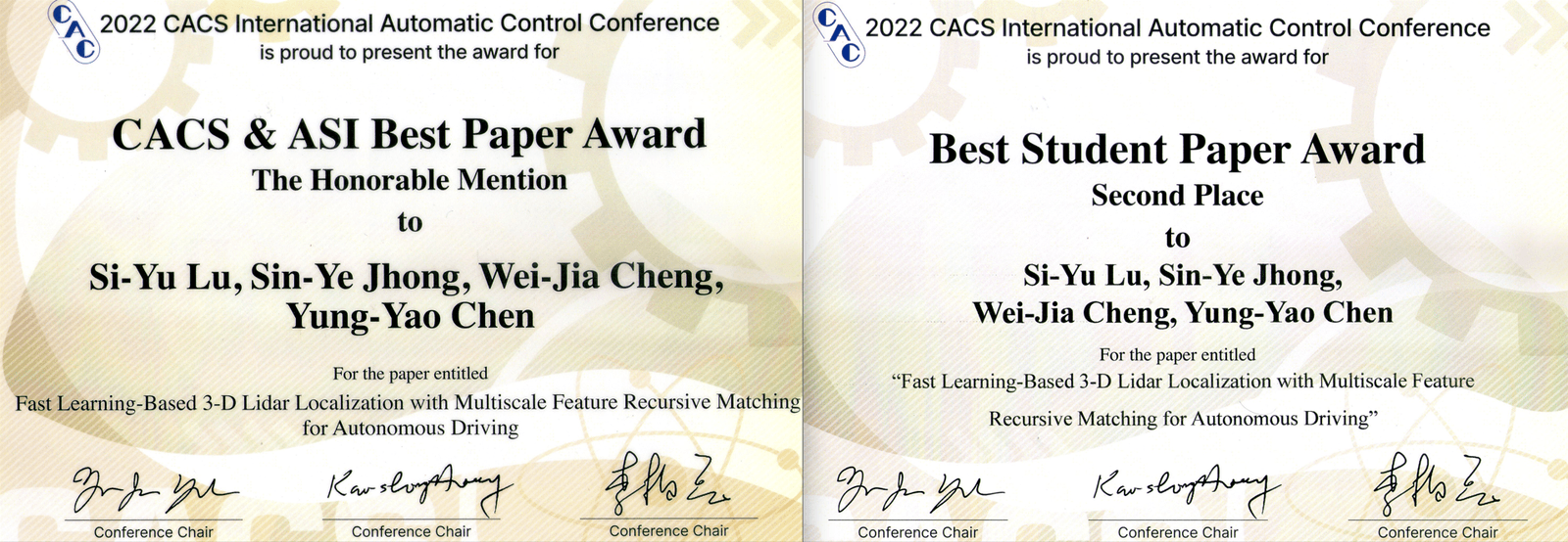 Best Paper Award & Best Student Paper Award, Second Place